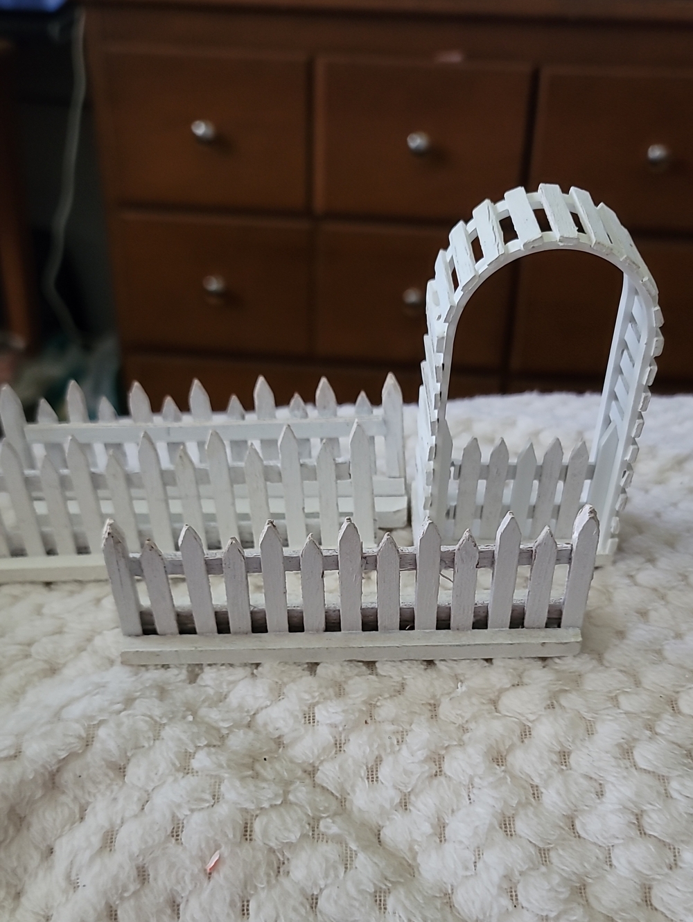 White Miniature Picket Fence with Arbor Village, Lemax